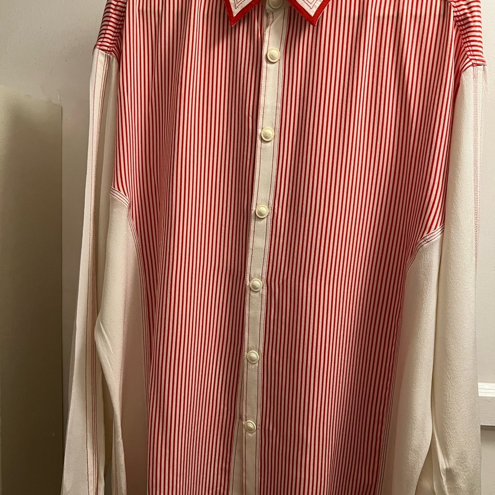 Versace Red and White Striped Button Down Shirt